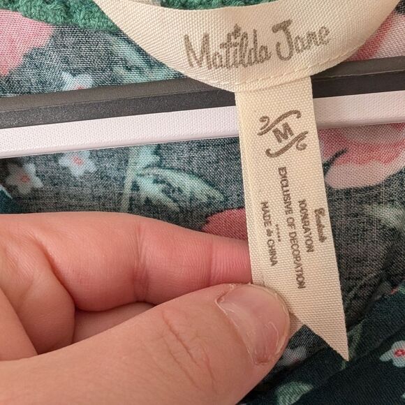 Matilda Jane Green Yesteryear Peplum Button Up Floral Green Top Size Medium - Picture 3 of 10